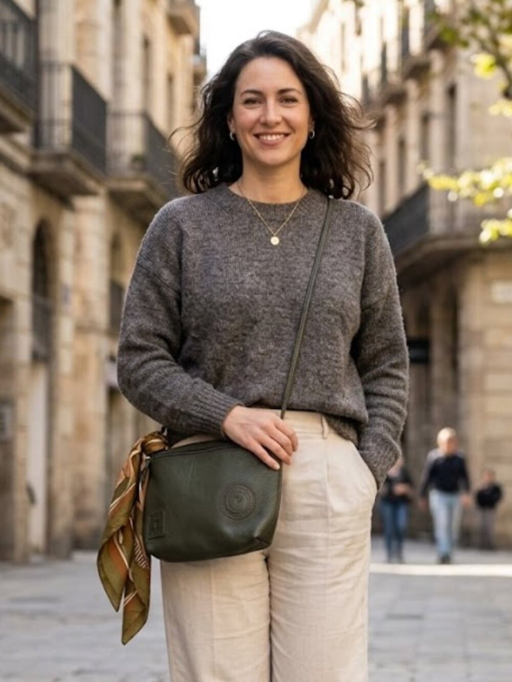 Carlos Falchi Olive Green Pebbled Leather Crossbody Bag